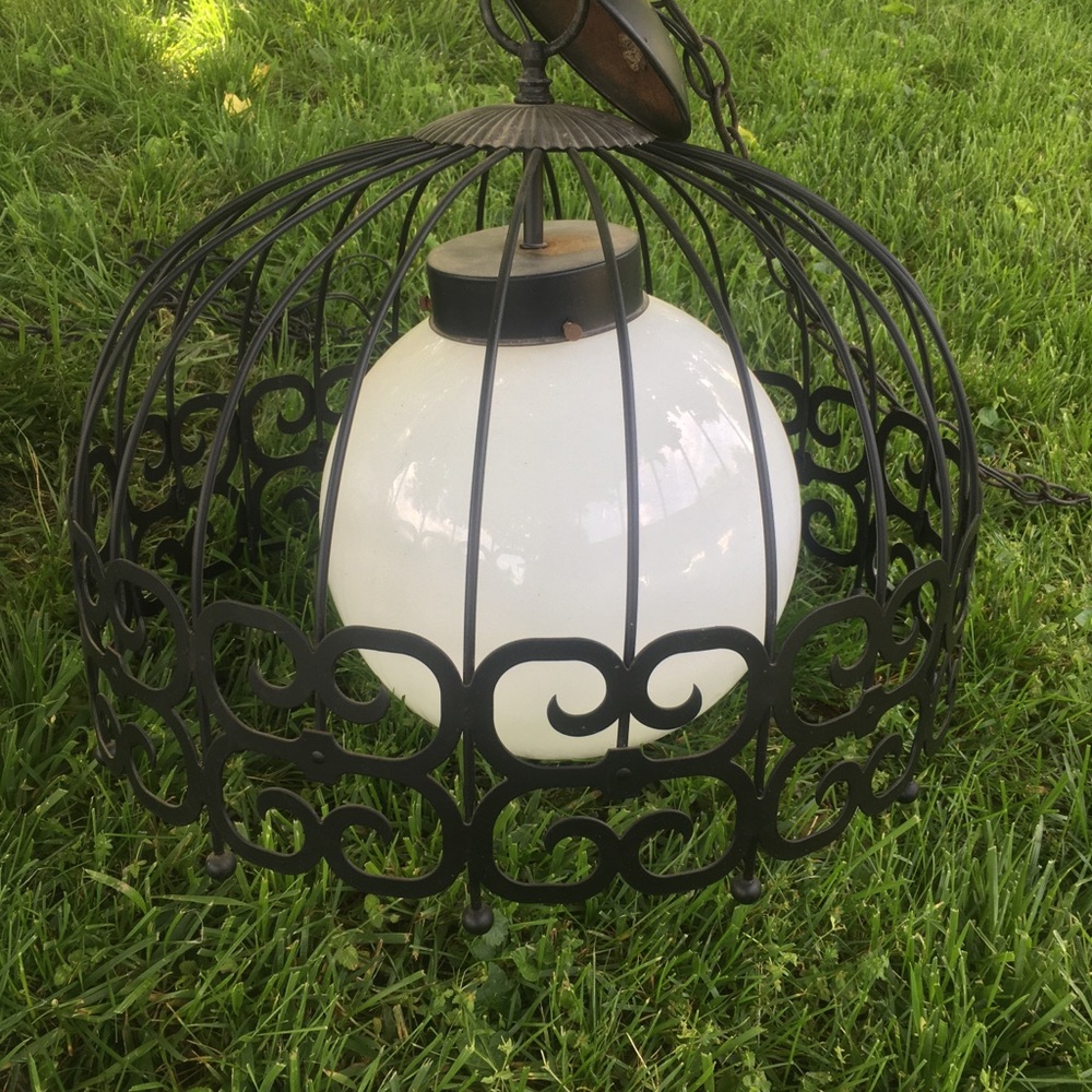 Set of 2 Vintage Cage Globe Mid Century Hanging Light Black - Picture 4 of 8